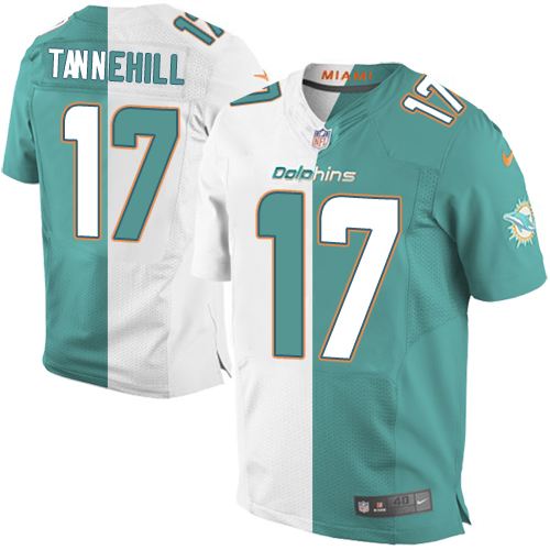 Men's Elite Ryan Tannehill Nike Jersey Aqua Green/White - #17 Split Fashion NFL Miami Dolphins